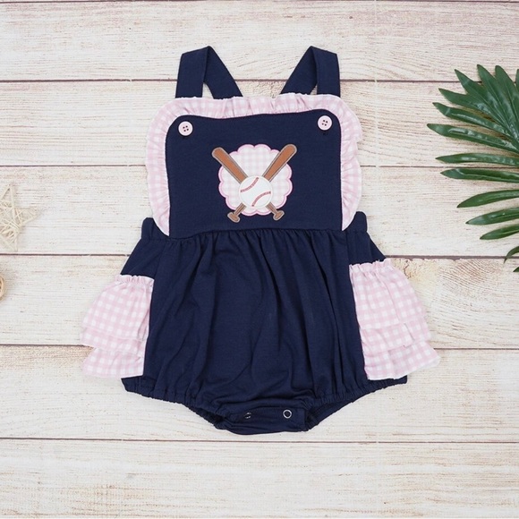 One Pieces Baby Girls Baseball Bubble Romper Spring Summer Little